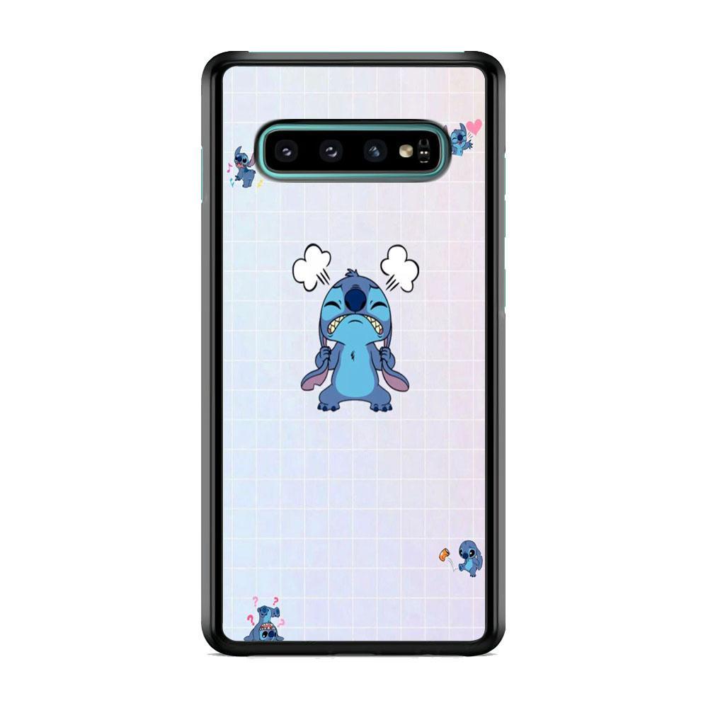 Stitch Angry Style Samsung Galaxy S10 Plus Case-Rubber Black (2D Case)-Oxvistore