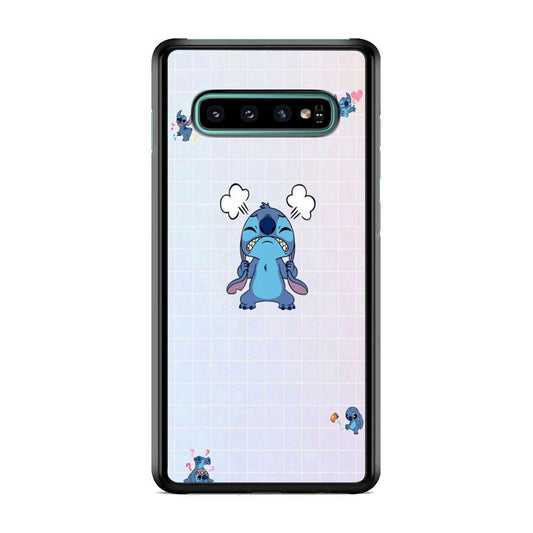 Stitch Angry Style Samsung Galaxy S10 Plus Case-Rubber Black (2D Case)-Oxvistore