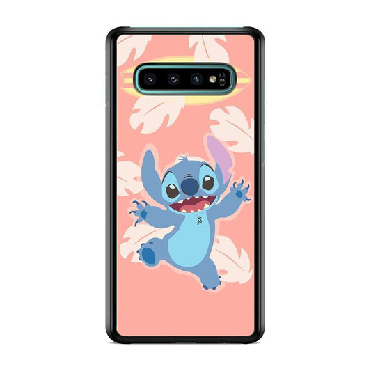 Stitch With Surfing Board Samsung Galaxy S10 Plus Case-Rubber Black (2D Case)-Oxvistore