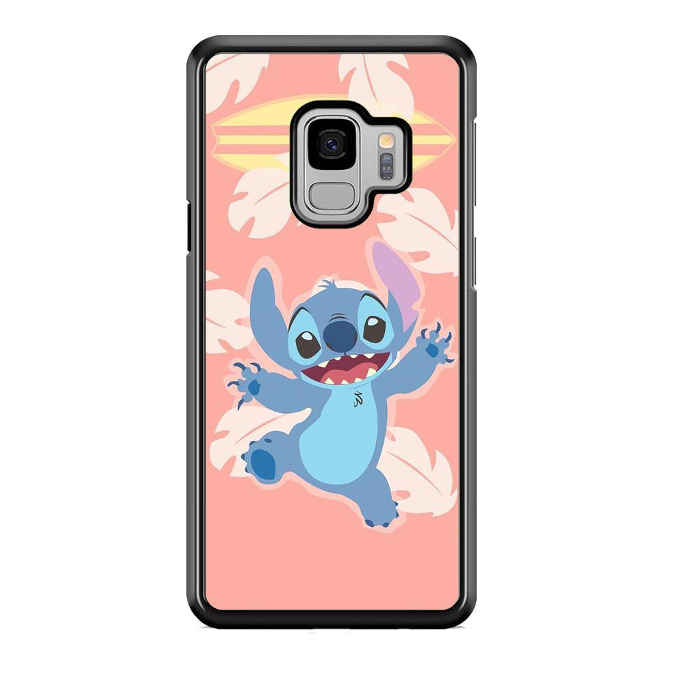 Stitch With Surfing Board Samsung Galaxy S9 Case-Rubber Black (2D Case)-Oxvistore