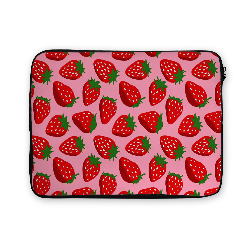 Strawberries Pattern Pink Laptop Sleeve Protective Cover