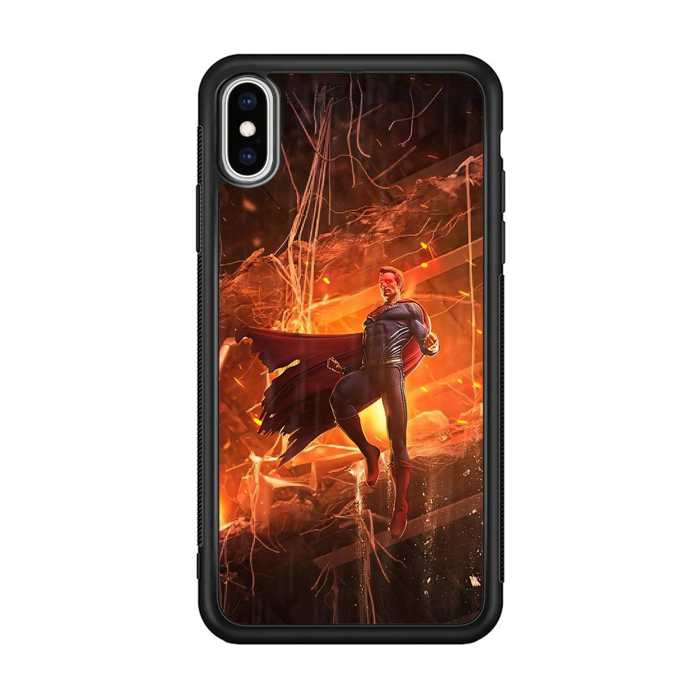 Superman Rise of Flaming Eye iPhone X Case-Rubber Black (2D Case)-Oxvistore