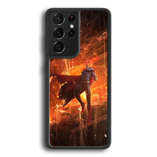 Superman Rise of Flaming Eye Samsung Galaxy S22 Ultra Case-Rubber Black (2D Case)-Oxvistore