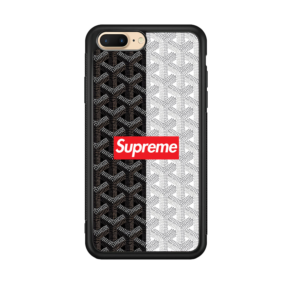 Supreme Black White Pattern iPhone 8 Plus Case-Rubber Black (2D Case)-Oxvistore
