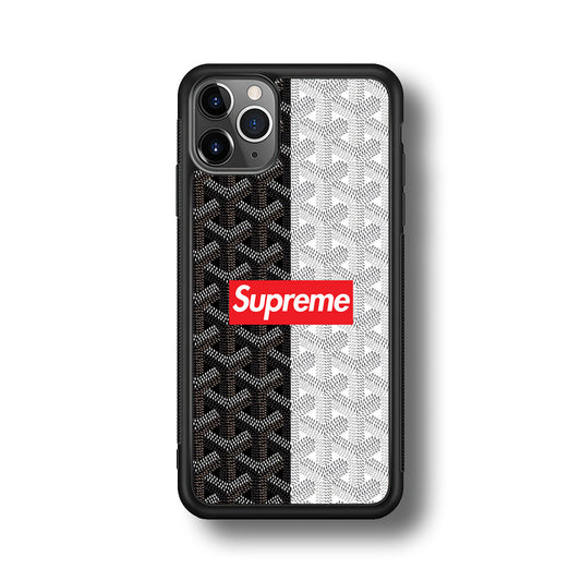 Supreme Black White Pattern iPhone 11 Pro Max Case-Rubber Black (2D Case)-Oxvistore