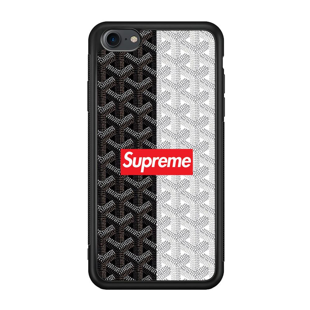 Supreme Black White Pattern iPhone 8 Case-Rubber Black (2D Case)-Oxvistore
