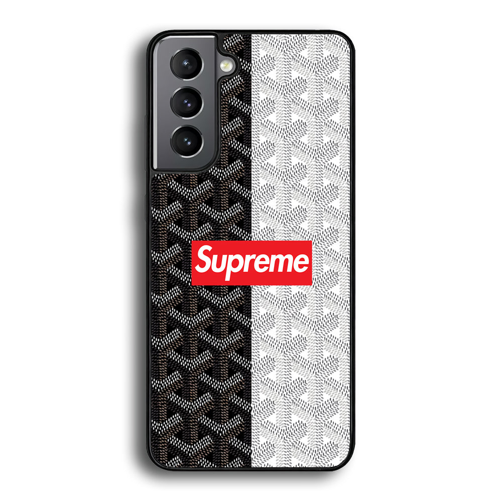 Supreme Black White Pattern Samsung Galaxy S21 Case-Rubber Black (2D Case)-Oxvistore