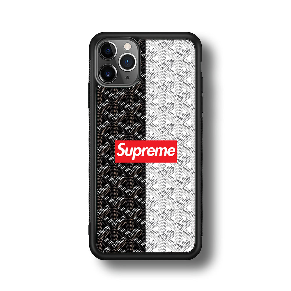 Supreme Black White Pattern iPhone 11 Pro Case-Rubber Black (2D Case)-Oxvistore