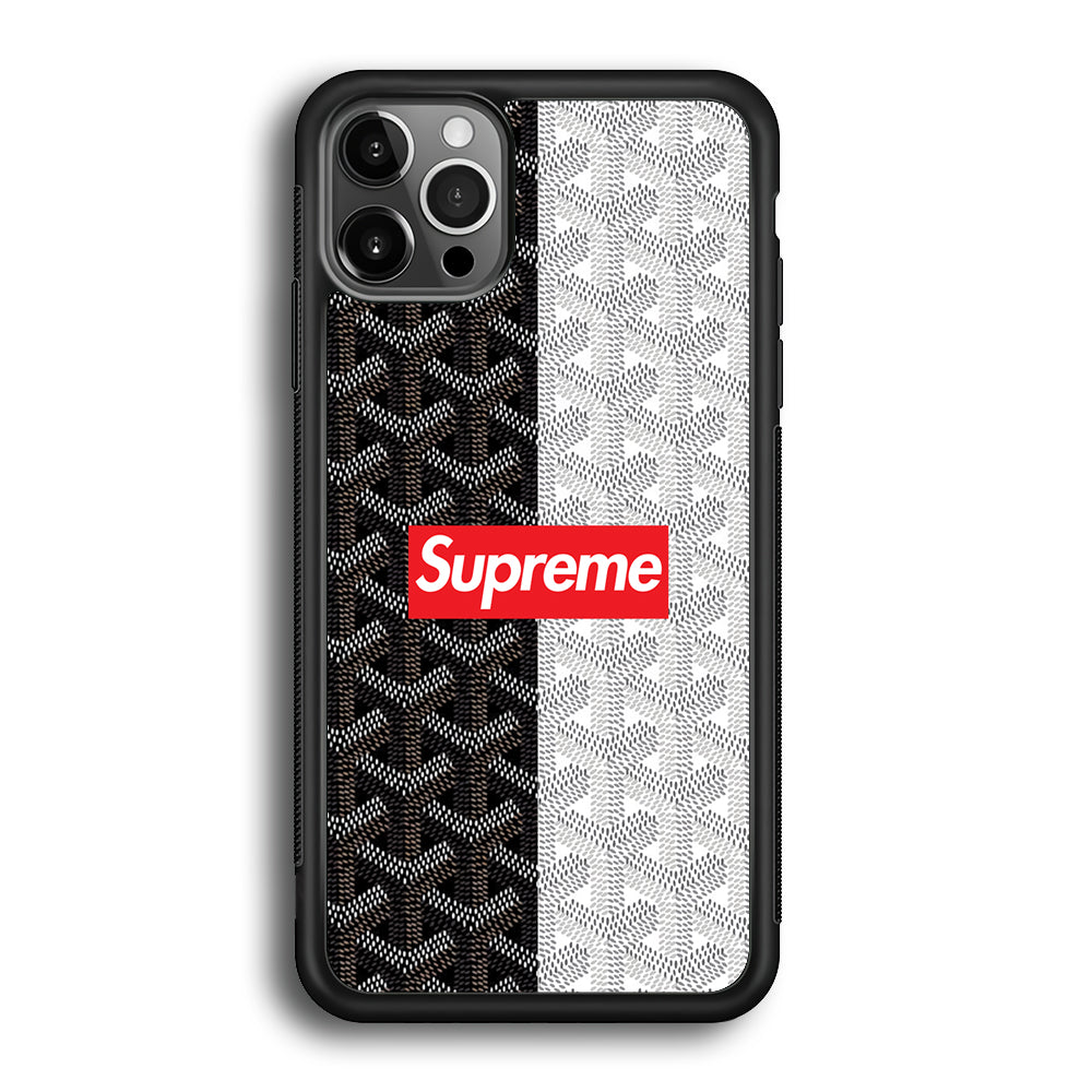 Supreme Black White Pattern iPhone 12 Pro Max Case-Rubber Black (2D Case)-Oxvistore