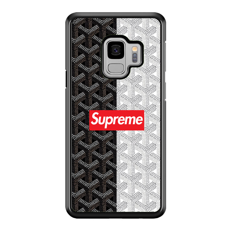 Supreme Black White Pattern Samsung Galaxy S9 Case-Rubber Black (2D Case)-Oxvistore