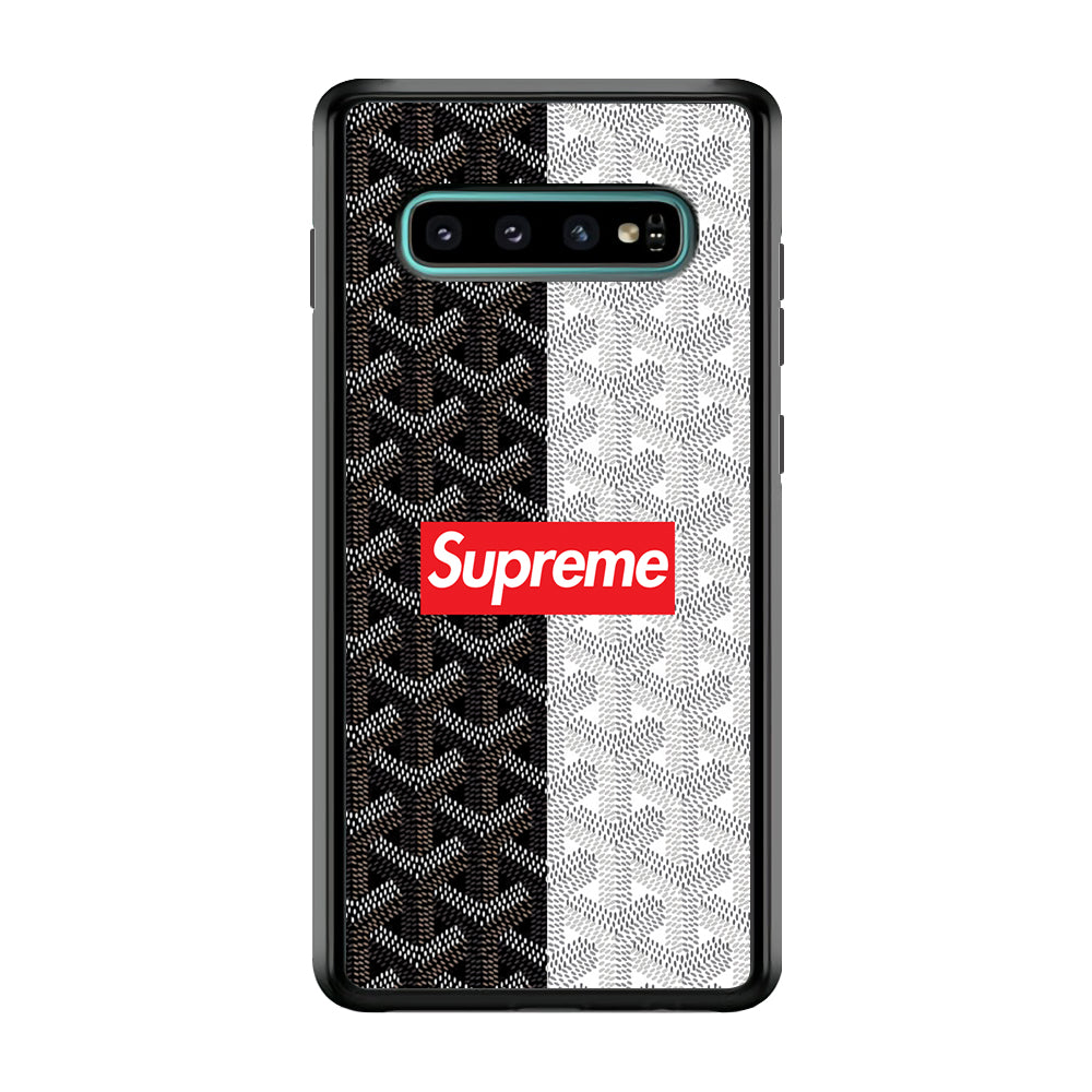 Supreme Black White Pattern Samsung Galaxy S10 Case-Rubber Black (2D Case)-Oxvistore