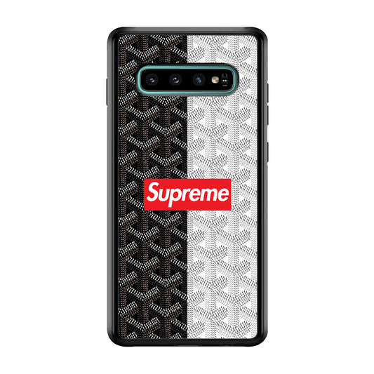 Supreme Black White Pattern Samsung Galaxy S10 Case-Rubber Black (2D Case)-Oxvistore
