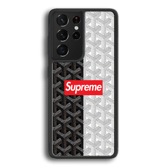 Supreme Black White Pattern Samsung Galaxy S22 Ultra Case-Rubber Black (2D Case)-Oxvistore