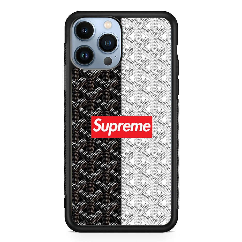 Supreme Black White Pattern iPhone 14 Pro Case-Rubber Black (2D Case)-Oxvistore