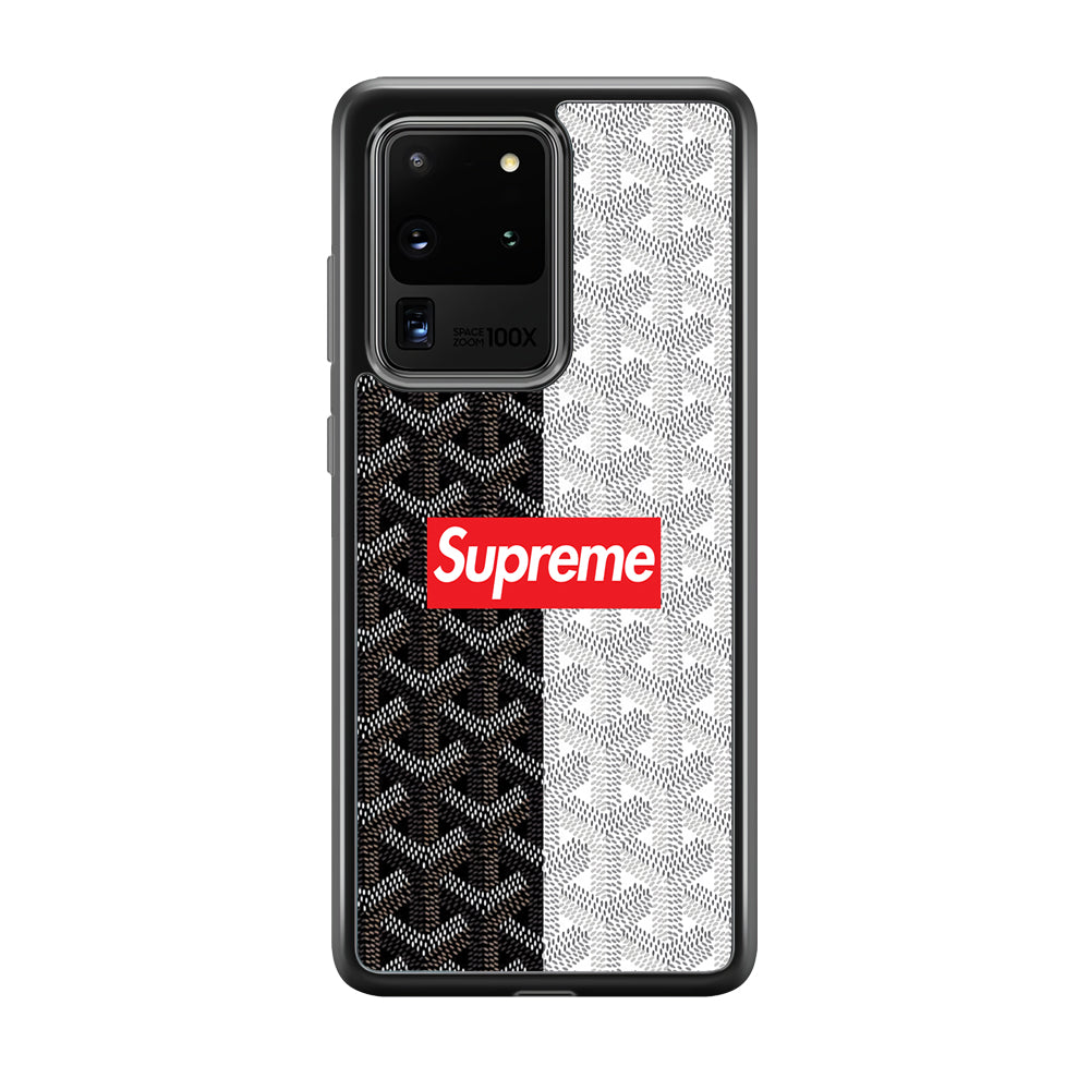 Supreme Black White Pattern Samsung Galaxy S20 Ultra Case-Rubber Black (2D Case)-Oxvistore