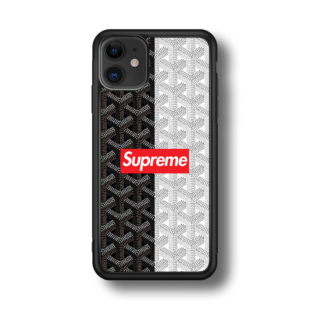 Supreme Black White Pattern iPhone 12 Case-Rubber Black (2D Case)-Oxvistore