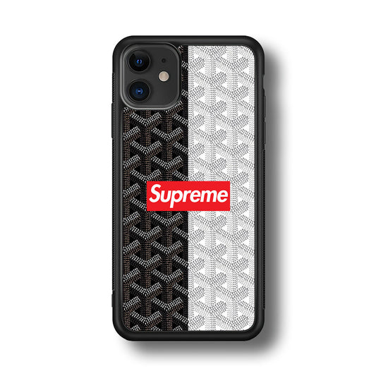 Supreme Black White Pattern iPhone 12 Case-Rubber Black (2D Case)-Oxvistore