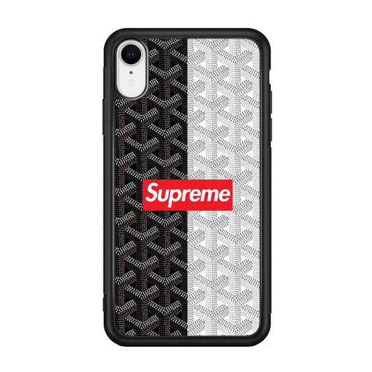Supreme Black White Pattern iPhone XR Case-Rubber Black (2D Case)-Oxvistore