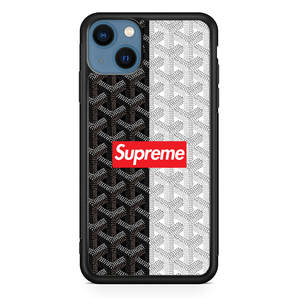 Supreme Black White Pattern iPhone 14 Case-Rubber Black (2D Case)-Oxvistore