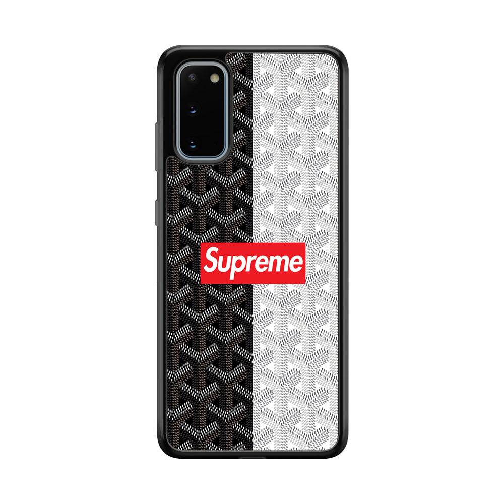 Supreme Black White Pattern Samsung Galaxy S20 Case-Rubber Black (2D Case)-Oxvistore