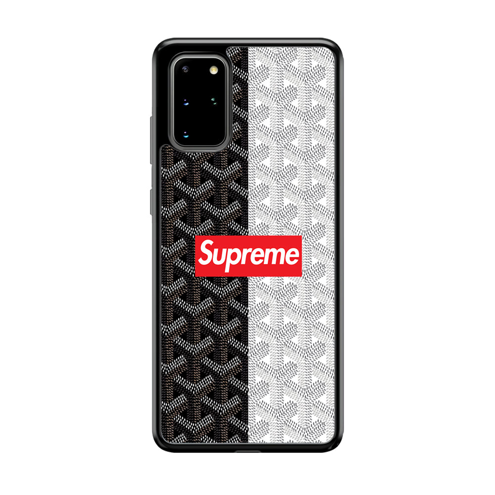 Supreme Black White Pattern Samsung Galaxy S20 Plus Case-Rubber Black (2D Case)-Oxvistore
