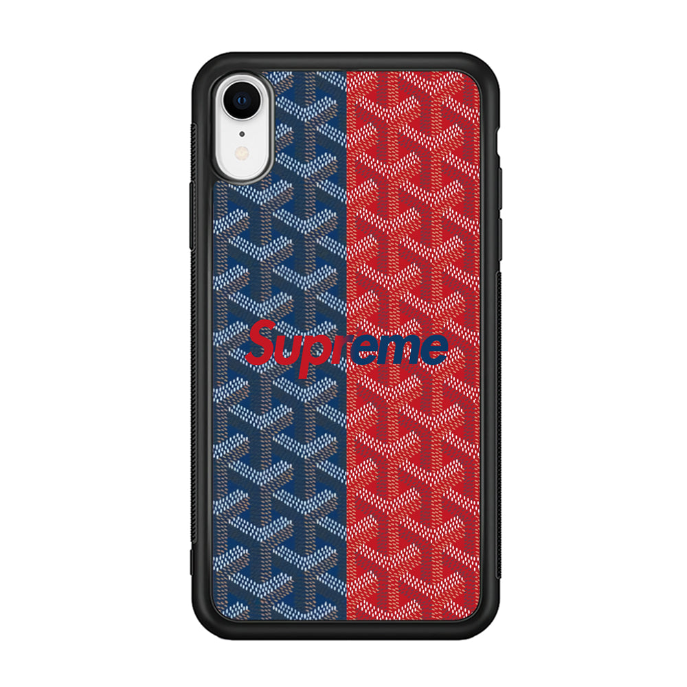 Supreme Blue Red Pattern iPhone XR Case-Rubber White (2D Case)-Oxvistore