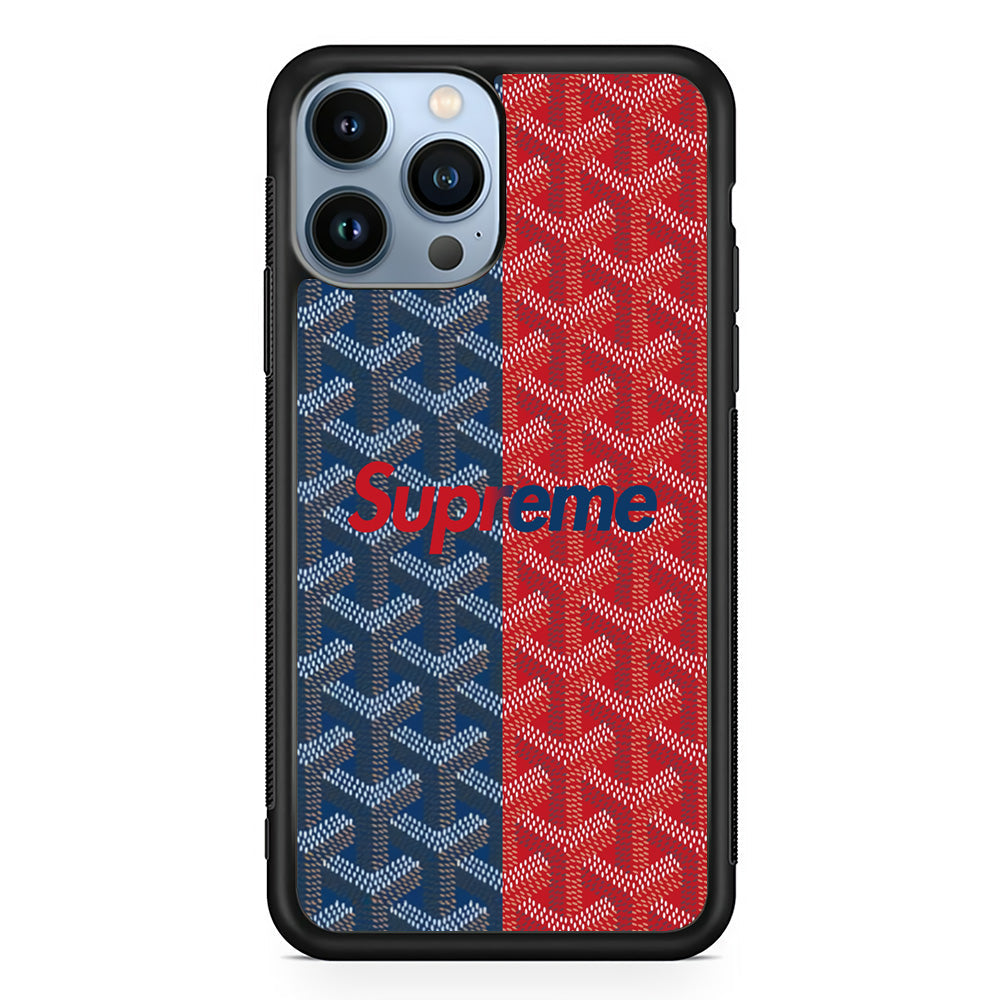Supreme Blue Red Pattern iPhone 14 Pro Case-Rubber White (2D Case)-Oxvistore