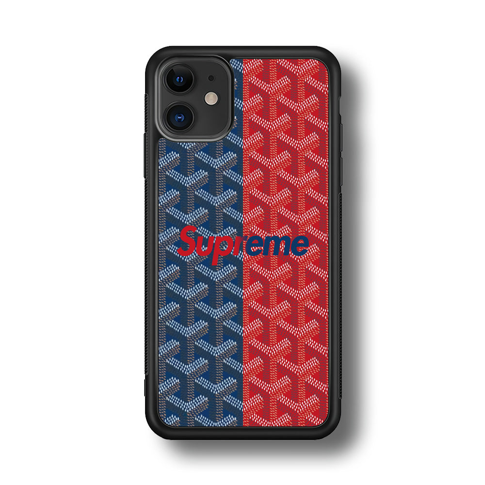Supreme Blue Red Pattern iPhone 12 Case-Rubber Black (2D Case)-Oxvistore