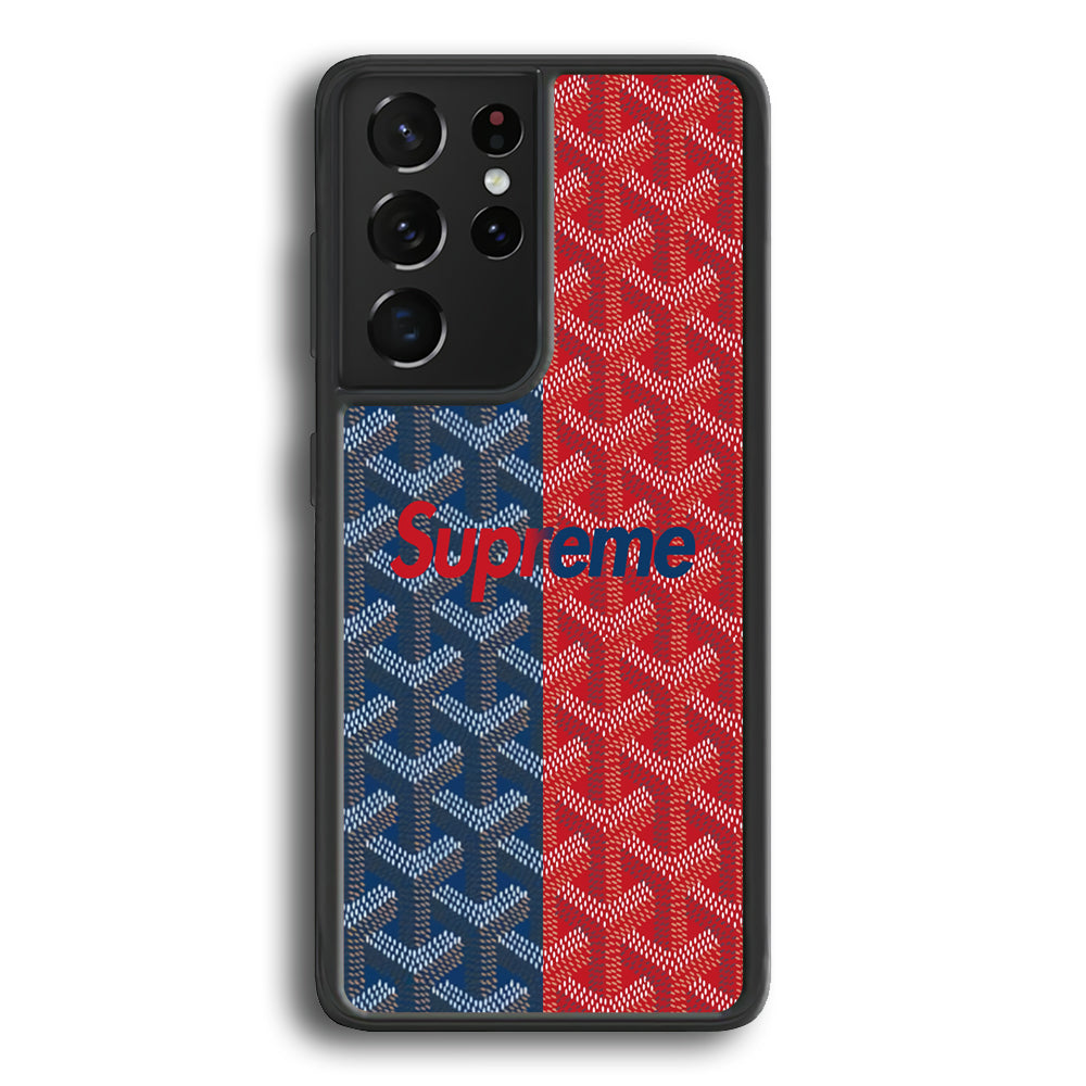 Supreme Blue Red Pattern Samsung Galaxy S21 Ultra Case-Rubber White (2D Case)-Oxvistore