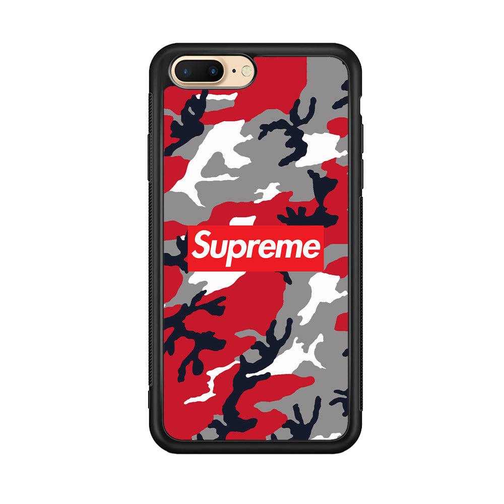 Supreme Camo Red iPhone 8 Plus Case-Rubber Black (2D Case)-Oxvistore