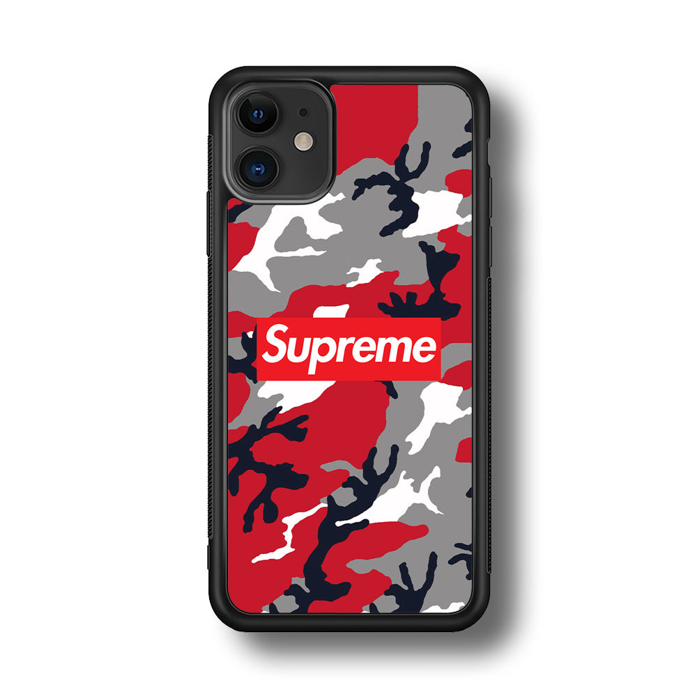 Supreme Camo Red iPhone 11 Case-Rubber Black (2D Case)-Oxvistore