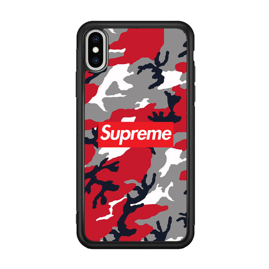Supreme Camo Red iPhone Xs Case-Rubber Black (2D Case)-Oxvistore