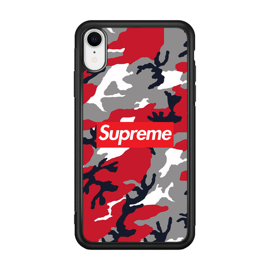 Supreme Camo Red iPhone XR Case-Rubber Black (2D Case)-Oxvistore