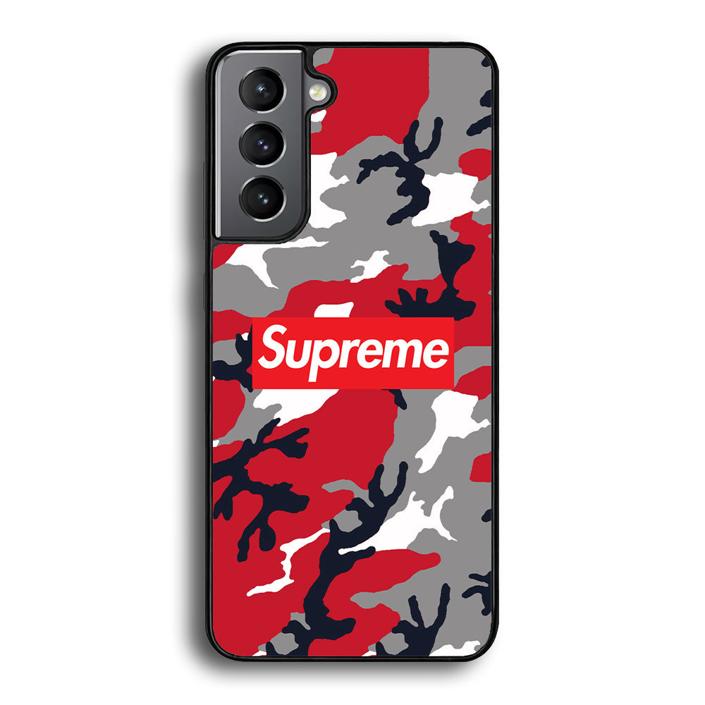 Supreme Camo Red Samsung Galaxy S23 Case-Rubber Black (2D Case)-Oxvistore