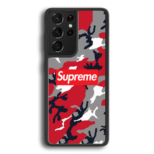 Supreme Camo Red Samsung Galaxy S22 Ultra Case-Rubber Black (2D Case)-Oxvistore