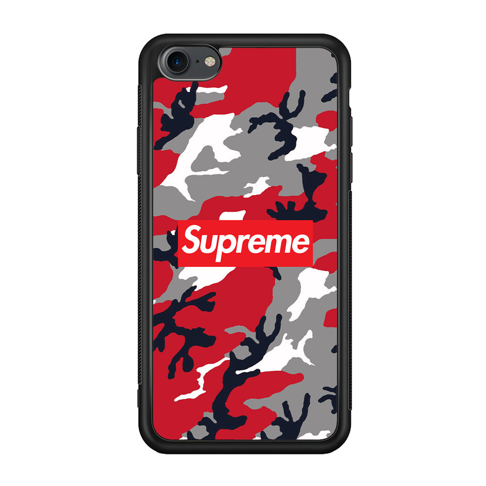 Supreme Camo Red iPhone 8 Case-Rubber Black (2D Case)-Oxvistore