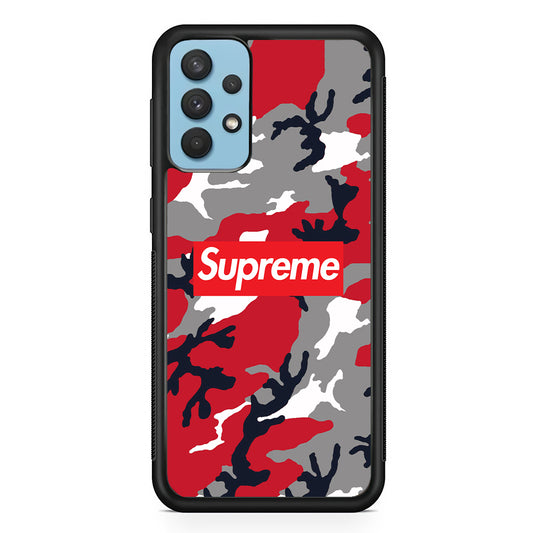 Supreme Camo Red Samsung Galaxy A32 Case-Rubber Black (2D Case)-Oxvistore