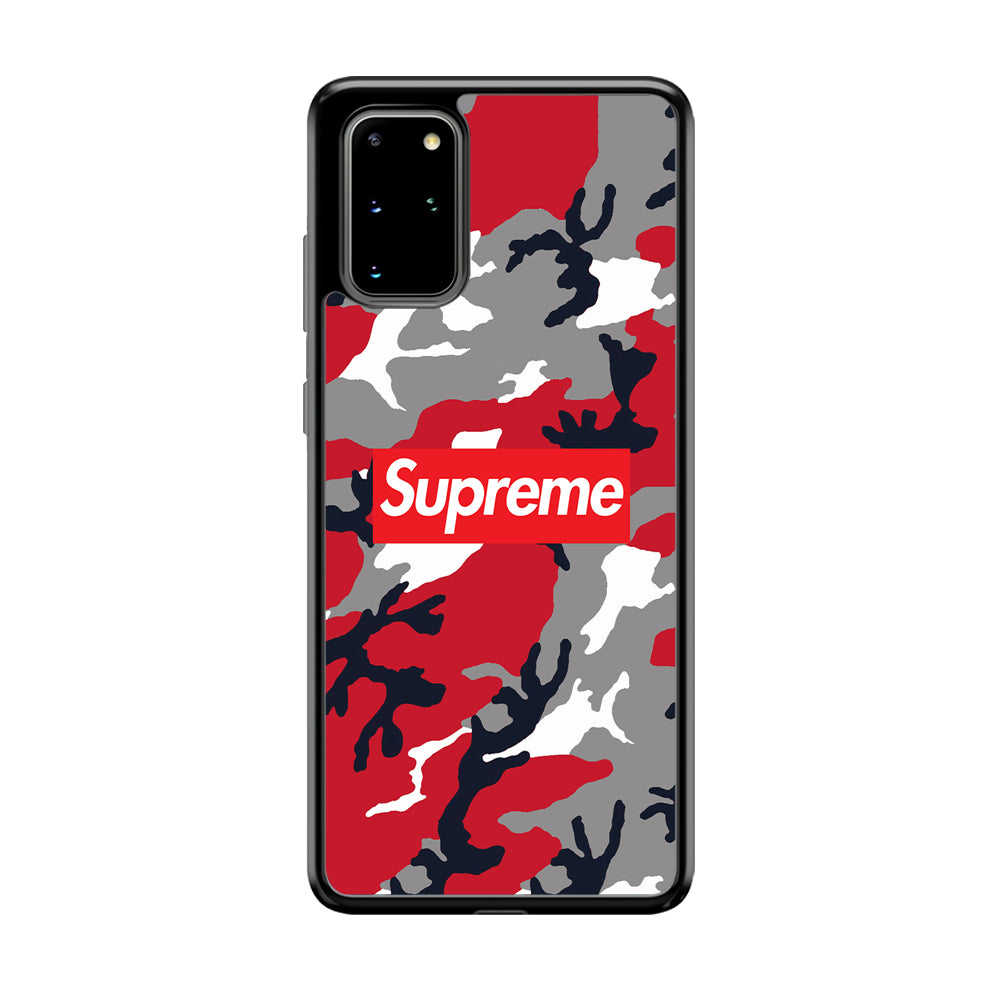Supreme Camo Red Samsung Galaxy S20 Plus Case-Rubber Black (2D Case)-Oxvistore