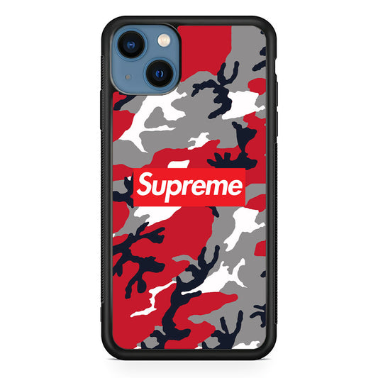 Supreme Camo Red iPhone 15 Plus Case-Rubber Black (2D Case)-Oxvistore
