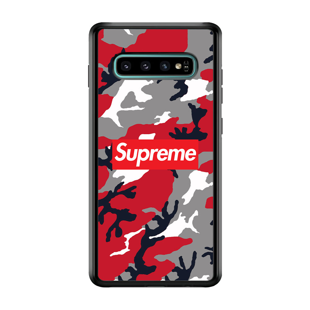 Supreme Camo Red Samsung Galaxy S10 Case-Rubber Black (2D Case)-Oxvistore