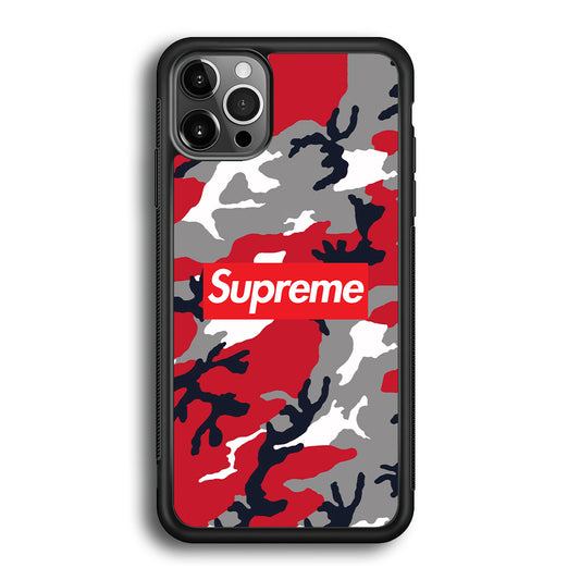 Supreme Camo Red iPhone 12 Pro Case-Rubber Black (2D Case)-Oxvistore