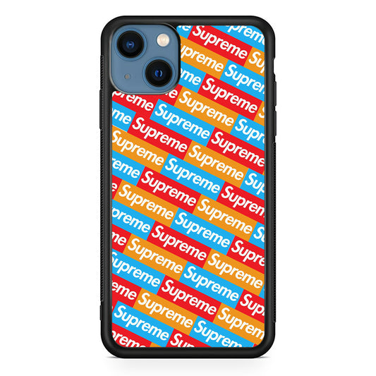 Supreme Colorful iPhone 15 Plus Case-Rubber Black (2D Case)-Oxvistore