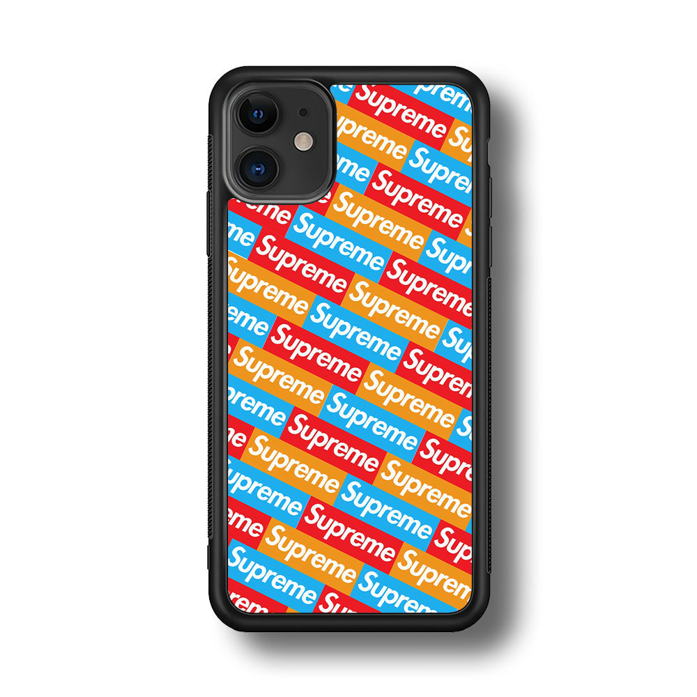 Supreme Colorful iPhone 12 Case-Rubber Black (2D Case)-Oxvistore