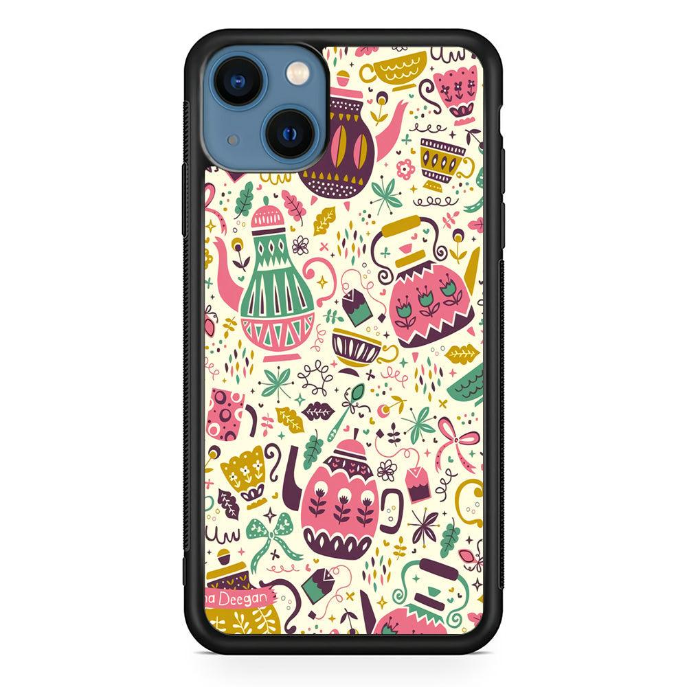 Tea Time with Big Kettles iPhone 14 Plus Case-Rubber Black (2D Case)-Oxvistore