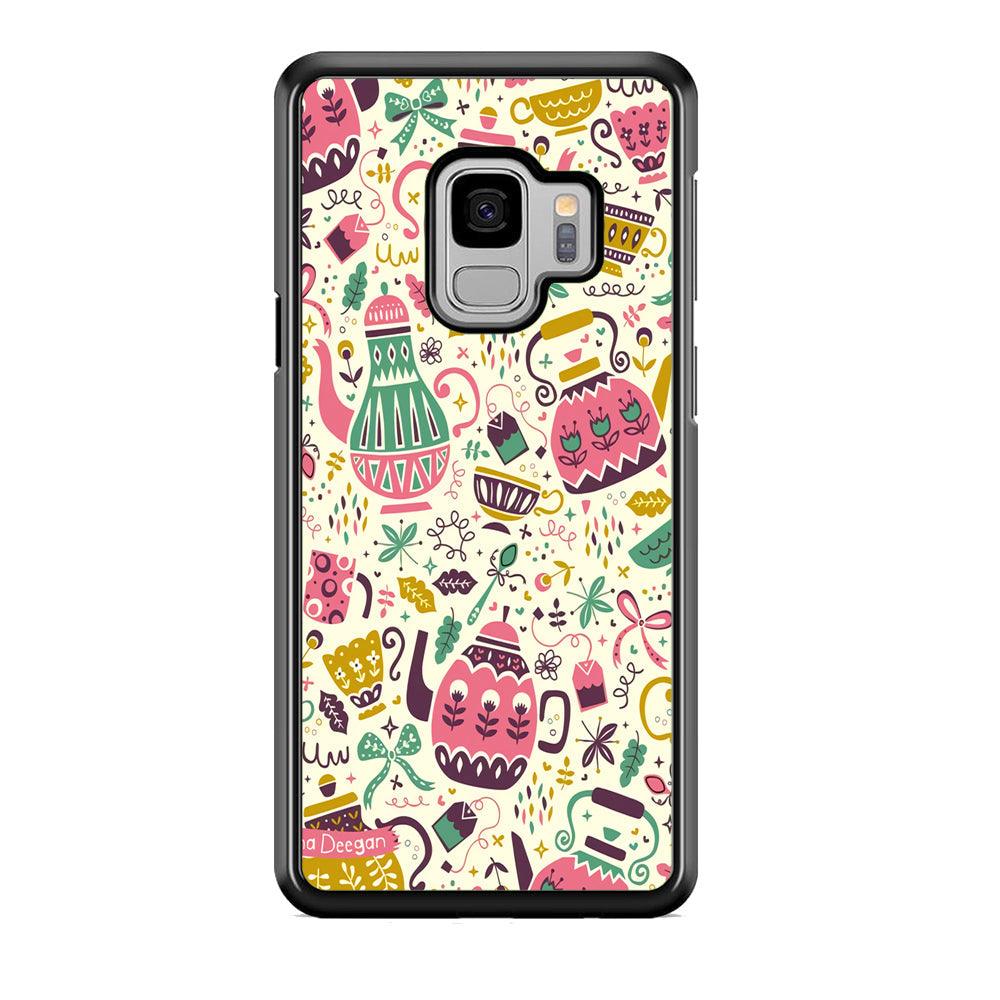 Tea Time with Big Kettles Samsung Galaxy S9 Case-Rubber Black (2D Case)-Oxvistore