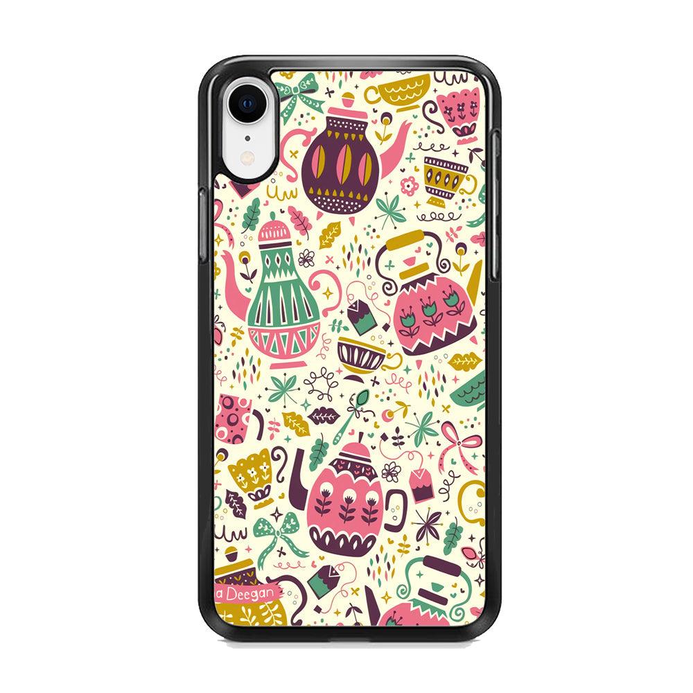 Tea Time with Big Kettles iPhone XR Case-Rubber White (2D Case)-Oxvistore