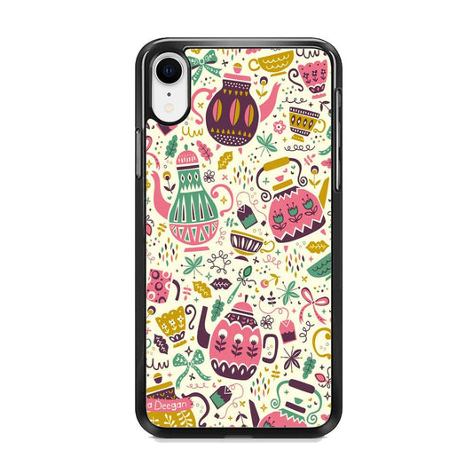 Tea Time with Big Kettles iPhone XR Case-Rubber White (2D Case)-Oxvistore