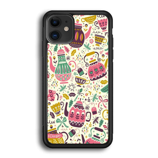 Tea Time with Big Kettles iPhone 11 Case-Rubber Black (2D Case)-Oxvistore