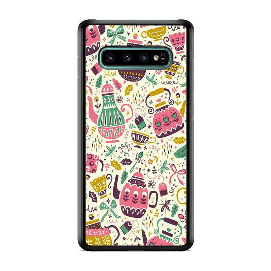 Tea Time with Big Kettles Samsung Galaxy S10 Case-Rubber Black (2D Case)-Oxvistore