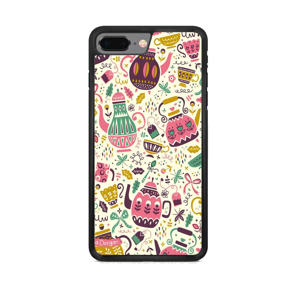Tea Time with Big Kettles iPhone 8 Plus Case-Rubber Black (2D Case)-Oxvistore